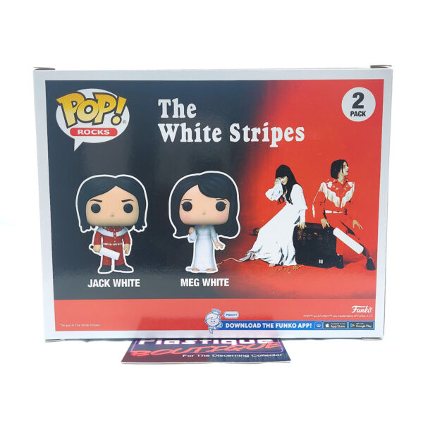 Funko Pop Rocks: The White Stripes Jack & Meg White 2 Pack. Figures come complete in an unopened box. The boxes may show some signs of wear due to age/storage, however will still display fine if you choose to keep them sealed.